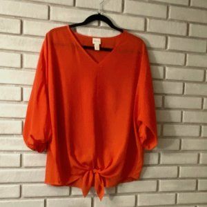 Chico's Orange Dolman 3/4 Tie Front Oversized Top